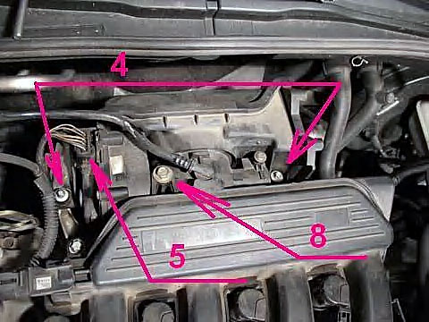 Снятие блока дроссельной заслонки (K4M, Renault)